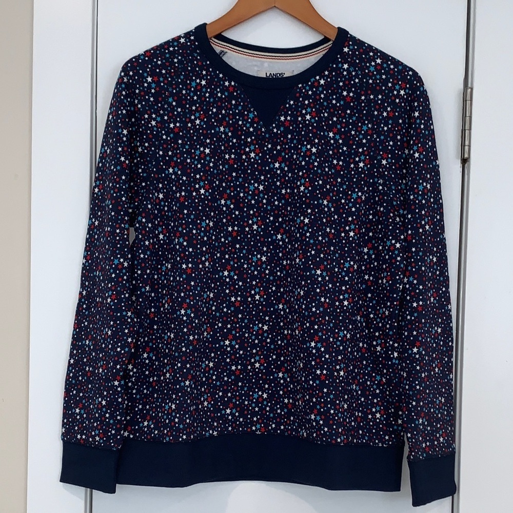 Brand New Lands End Serious Sweats French Terry Star Print Sweatshirt M